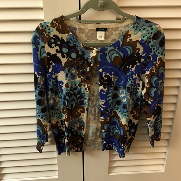 J Crew Blue Paisley wool cardigan size small - Picture 1 of 4